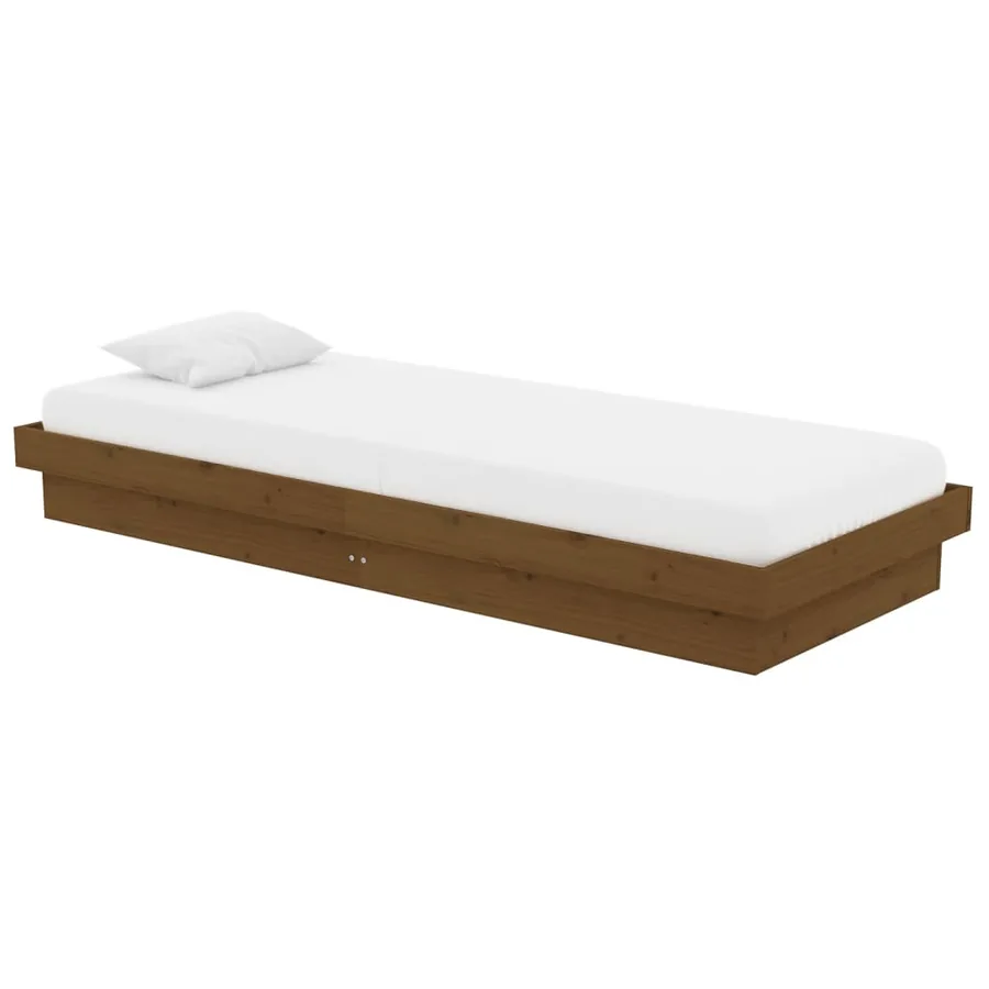 Cadre de lit sans matelas marron miel bois massif - 3