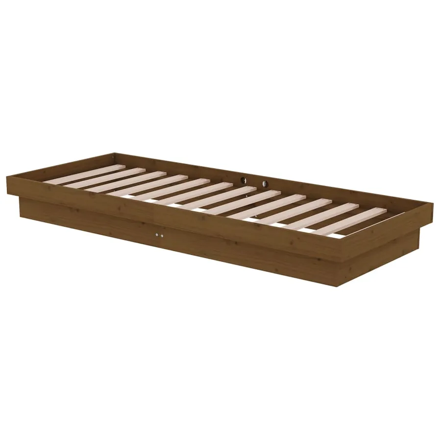 Cadre de lit sans matelas marron miel bois massif - 4
