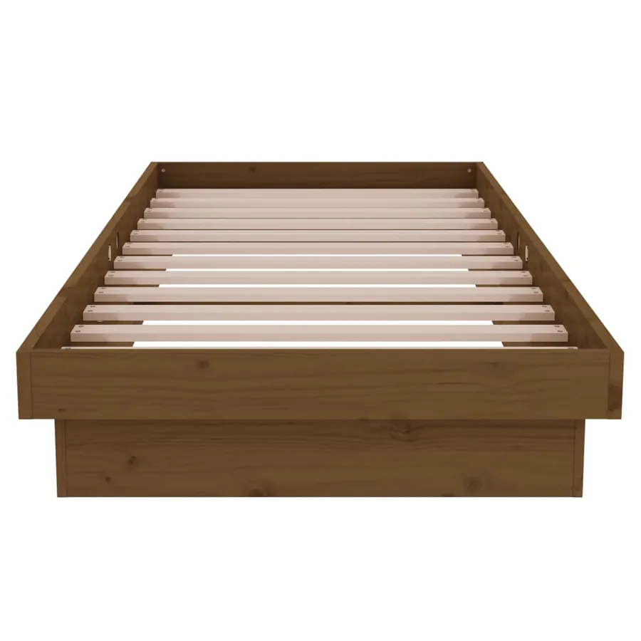 Cadre de lit sans matelas marron miel bois massif - 5