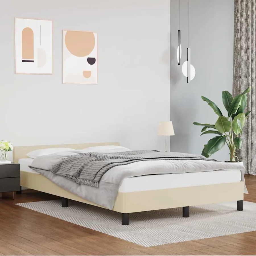 Cadre de lit avec tête de lit sans matelas crème 120x200 cm