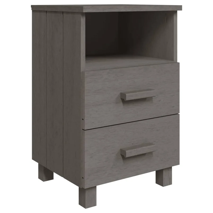 Table de chevet HAMAR Gris clair 40x35x62 cm Bois de pin massif - 2