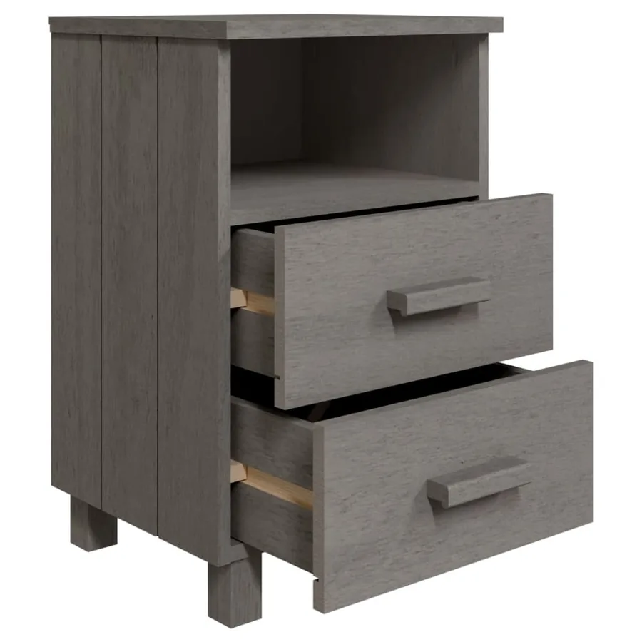 Table de chevet HAMAR Gris clair 40x35x62 cm Bois de pin massif - 5