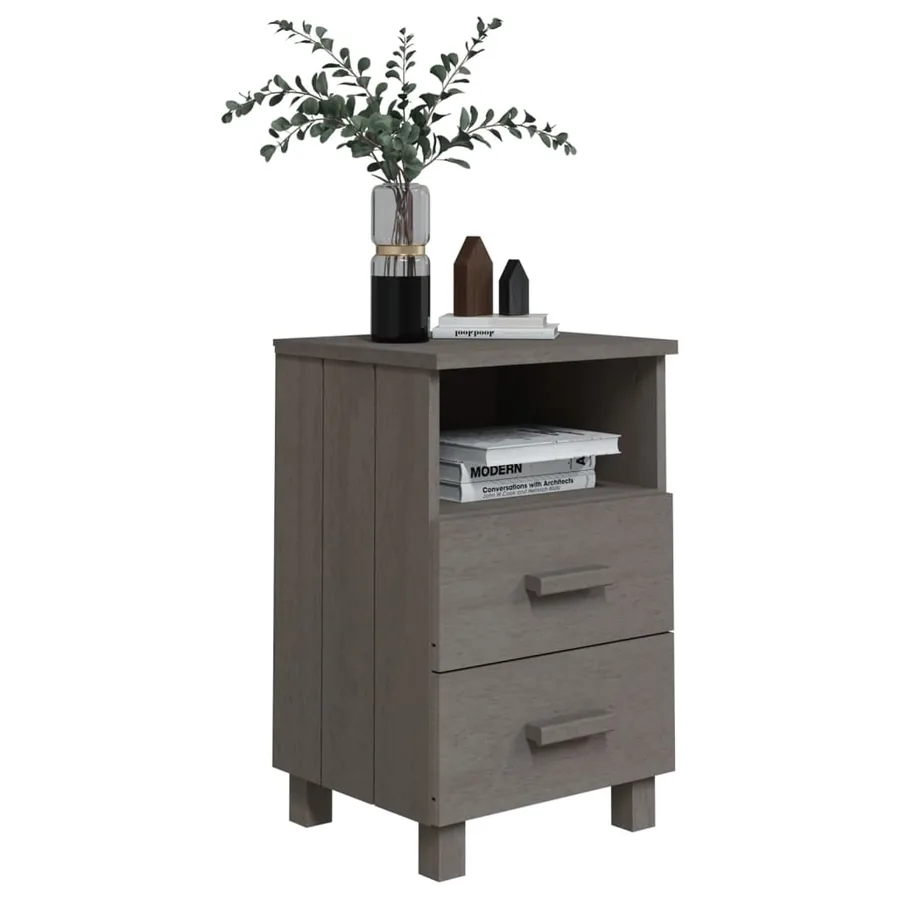 Table de chevet HAMAR Gris clair 40x35x62 cm Bois de pin massif - 6