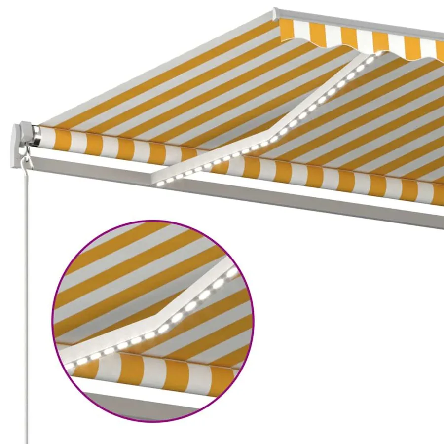 Auvent manuel rétractable avec LED 400x300 cm Jaune et blanc - 4