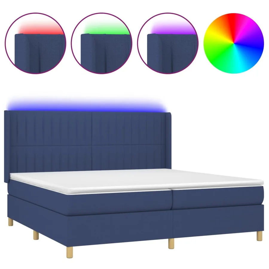 Sommier à lattes de lit matelas et LED Bleu 200x200 cm Tissu - 2