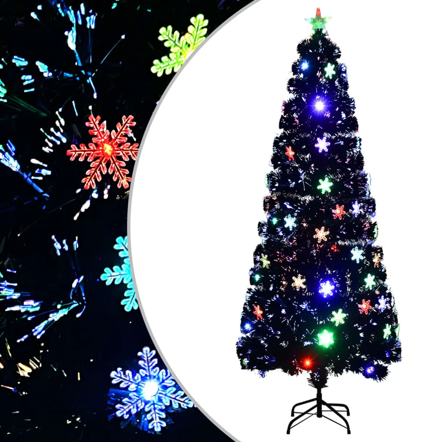 Sapin de Noël et flocons de neige LED Noir 240 cm Fibre optique