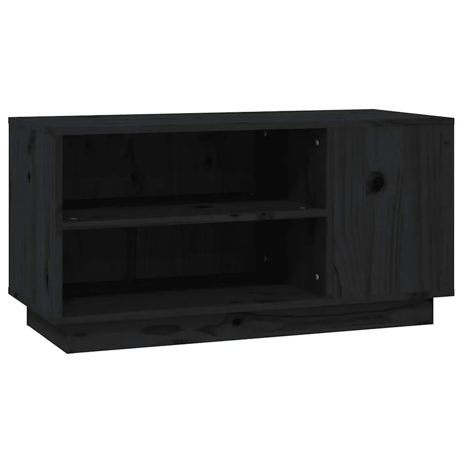 Meuble TV Noir 80x35x40,5 cm Bois de pin massif - 2