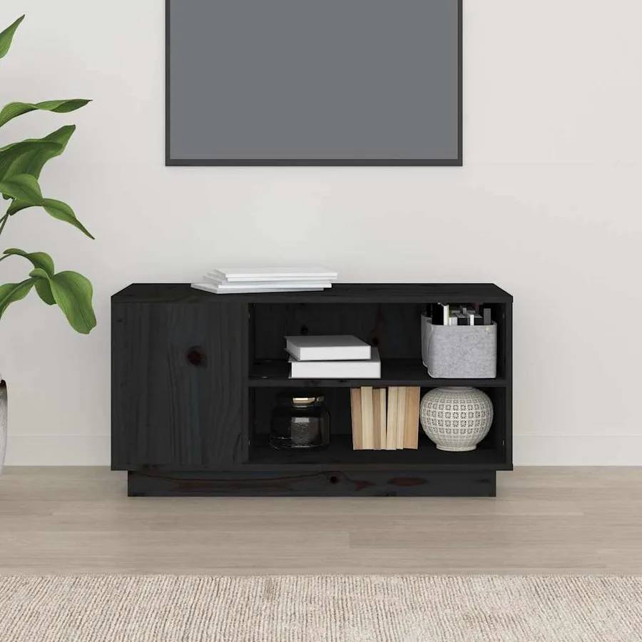 Meuble TV Noir 80x35x40,5 cm Bois de pin massif - 3