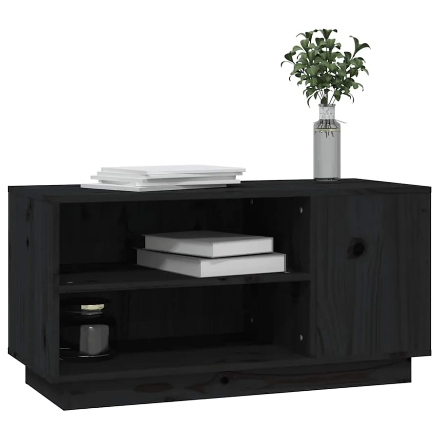Meuble TV Noir 80x35x40,5 cm Bois de pin massif - 4