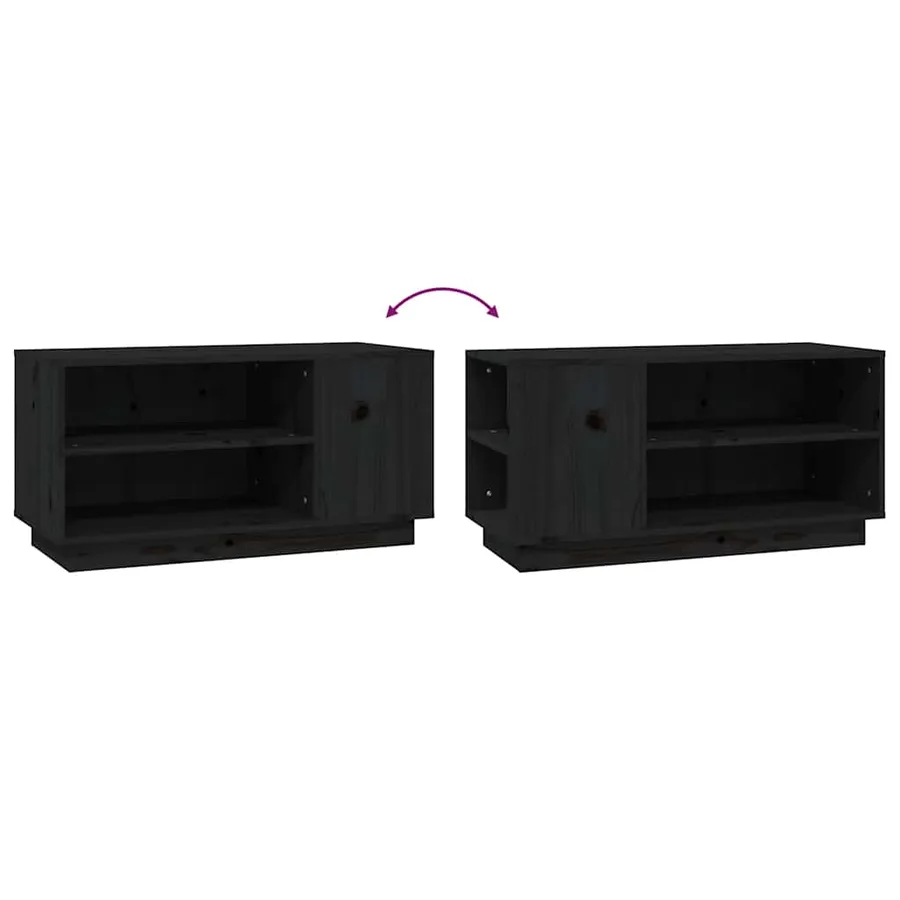 Meuble TV Noir 80x35x40,5 cm Bois de pin massif - 7