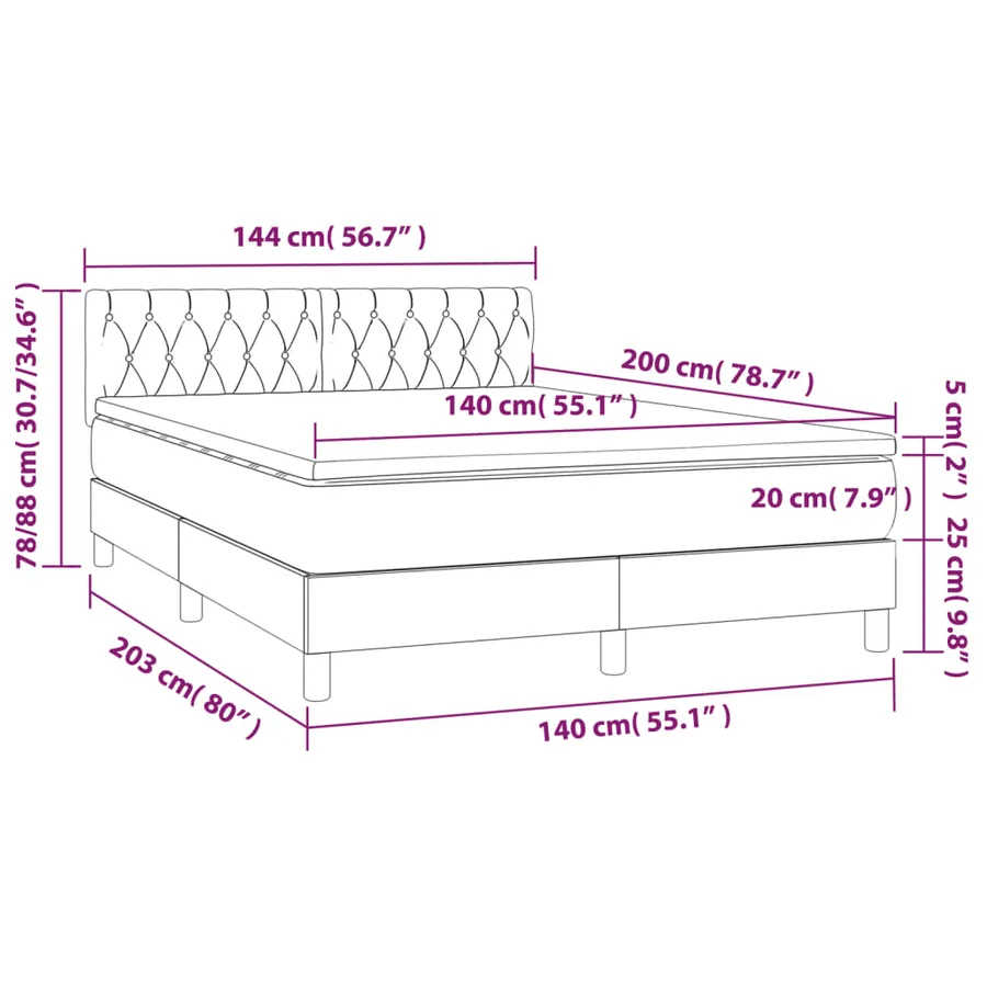 Sommier à lattes de lit avec matelas LED Gris clair 140x200 cm - 8