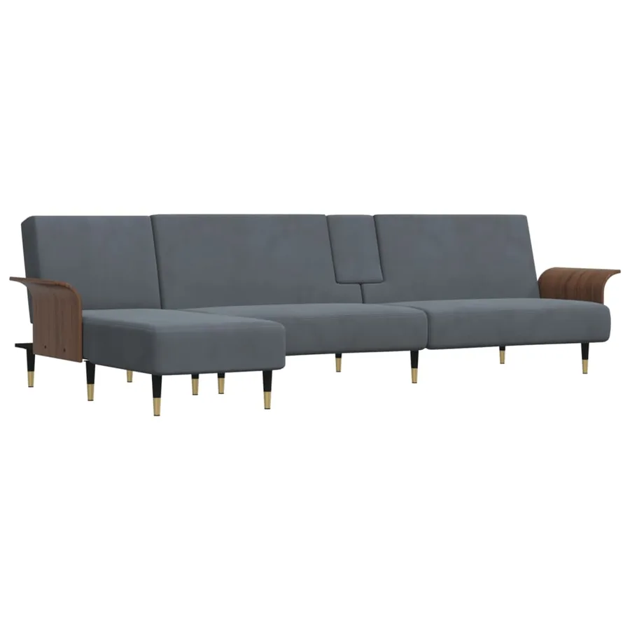 Canapé-lit en forme de L gris 279x140x70 cm velours - 2
