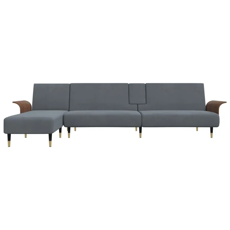Canapé-lit en forme de L gris 279x140x70 cm velours - 3