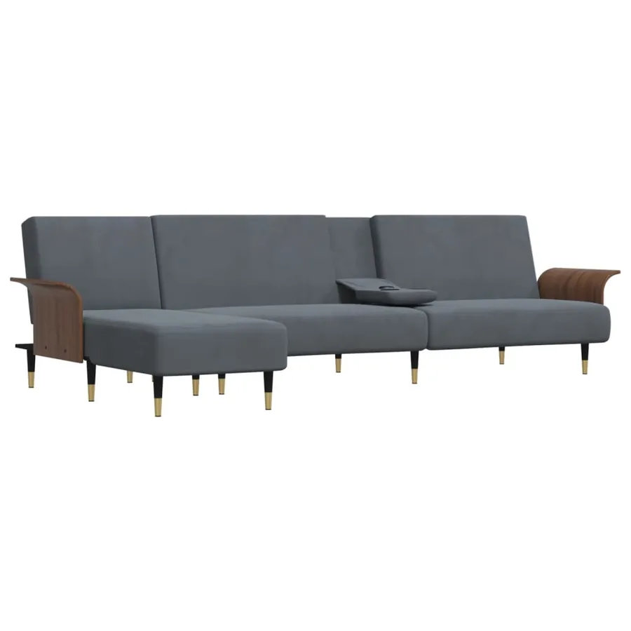 Canapé-lit en forme de L gris 279x140x70 cm velours - 4