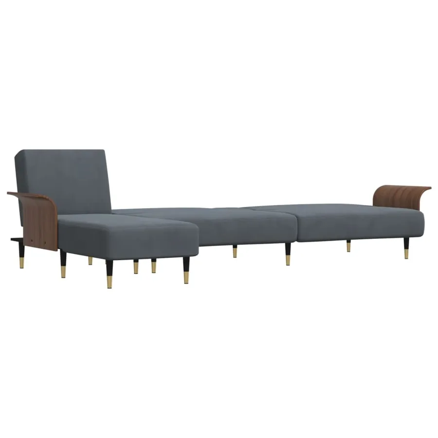 Canapé-lit en forme de L gris 279x140x70 cm velours - 5