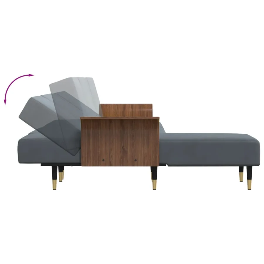 Canapé-lit en forme de L gris 279x140x70 cm velours - 7