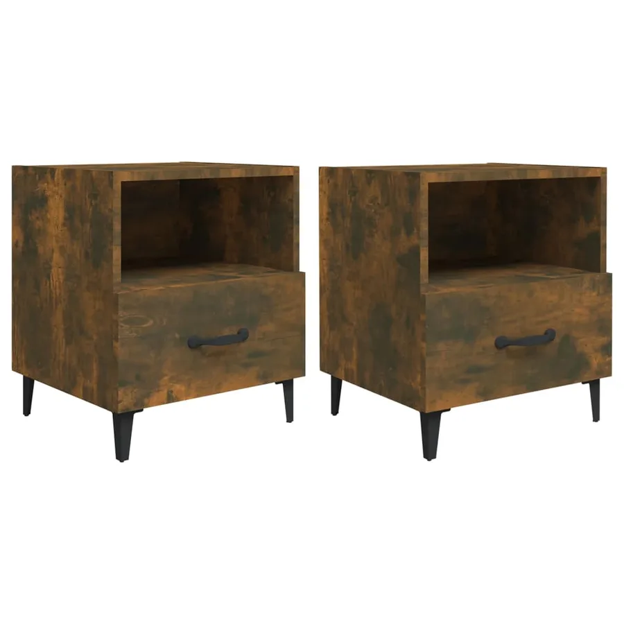 Tables de chevet 2 pcs Chêne fumé Bois d'ingénierie - 2