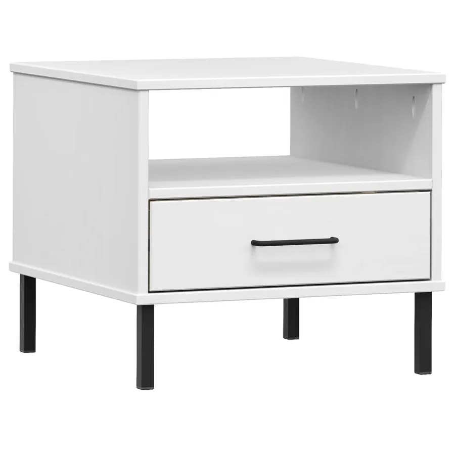 Table de chevet avec pieds en métal Blanc Bois pin massif OSLO - 2