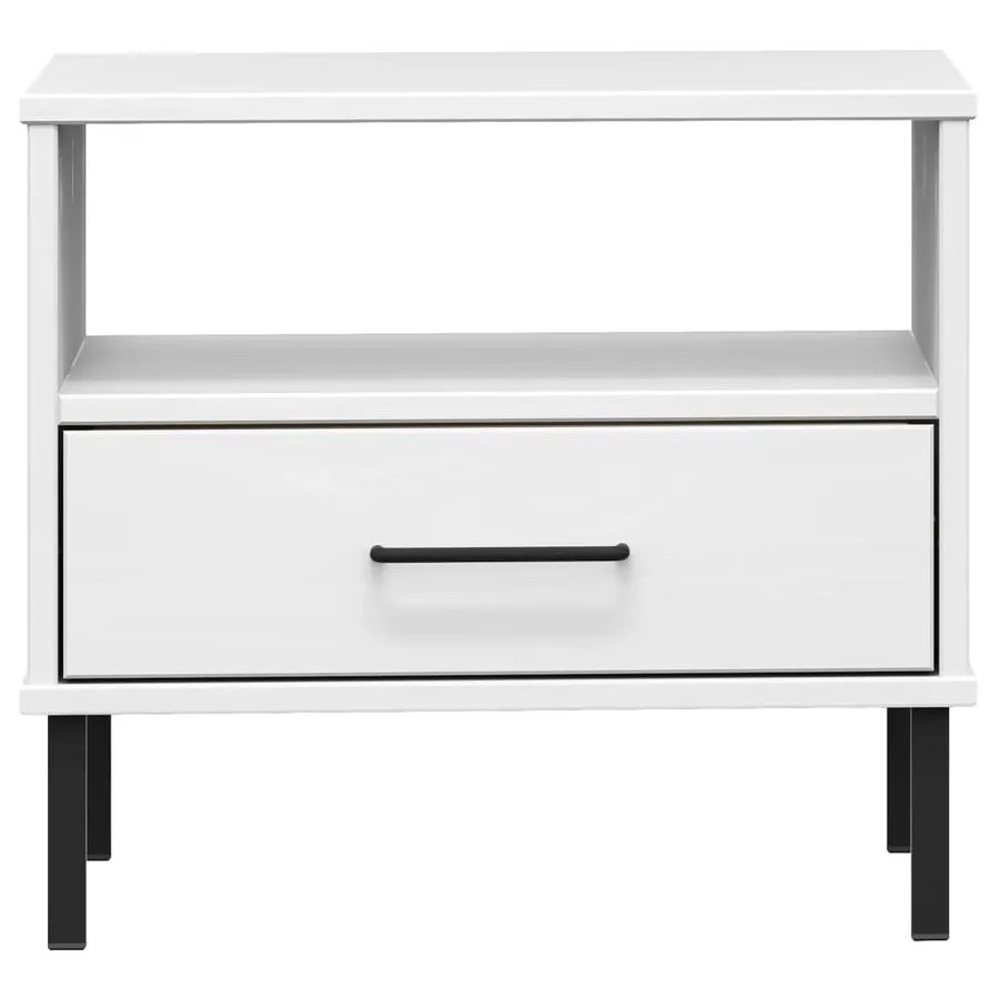 Table de chevet avec pieds en métal Blanc Bois pin massif OSLO - 4