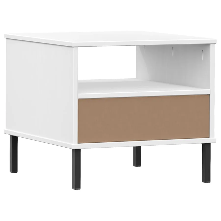Table de chevet avec pieds en métal Blanc Bois pin massif OSLO - 7