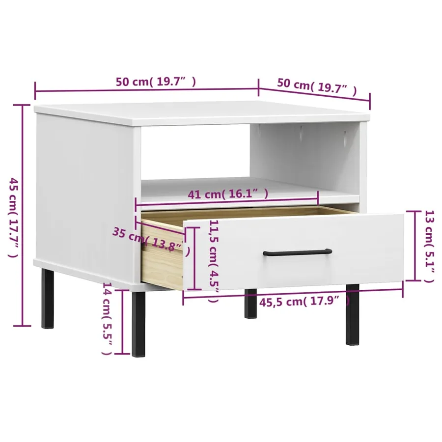 Table de chevet avec pieds en métal Blanc Bois pin massif OSLO - 8