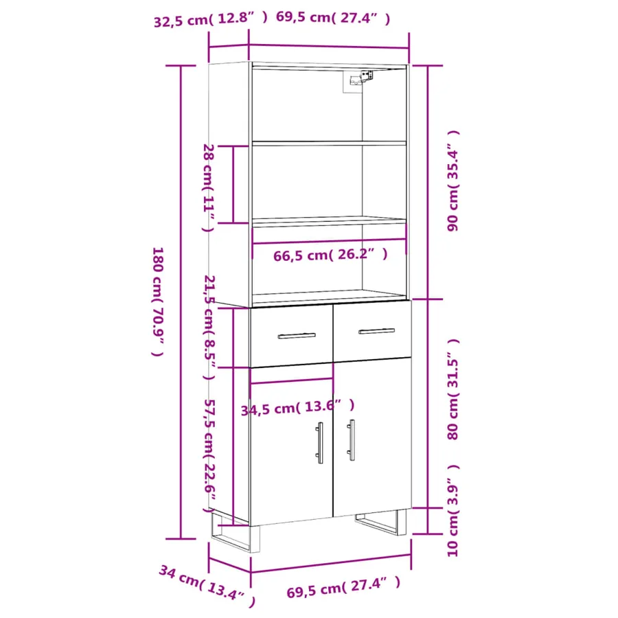 Buffet haut Sonoma gris 69,5x34x180 cm Bois d'ingénierie - 14