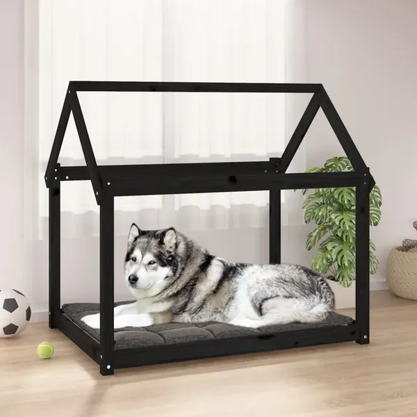 Lit pour chien Noir 111x80x100 cm Bois de pin solide