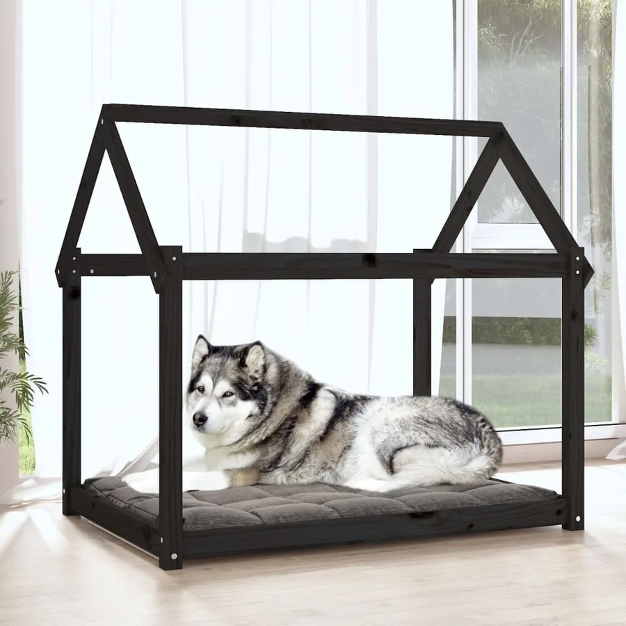 Lit pour chien Noir 111x80x100 cm Bois de pin solide - 3