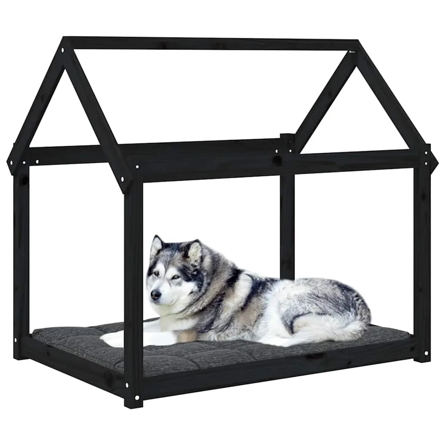 Lit pour chien Noir 111x80x100 cm Bois de pin solide - 4