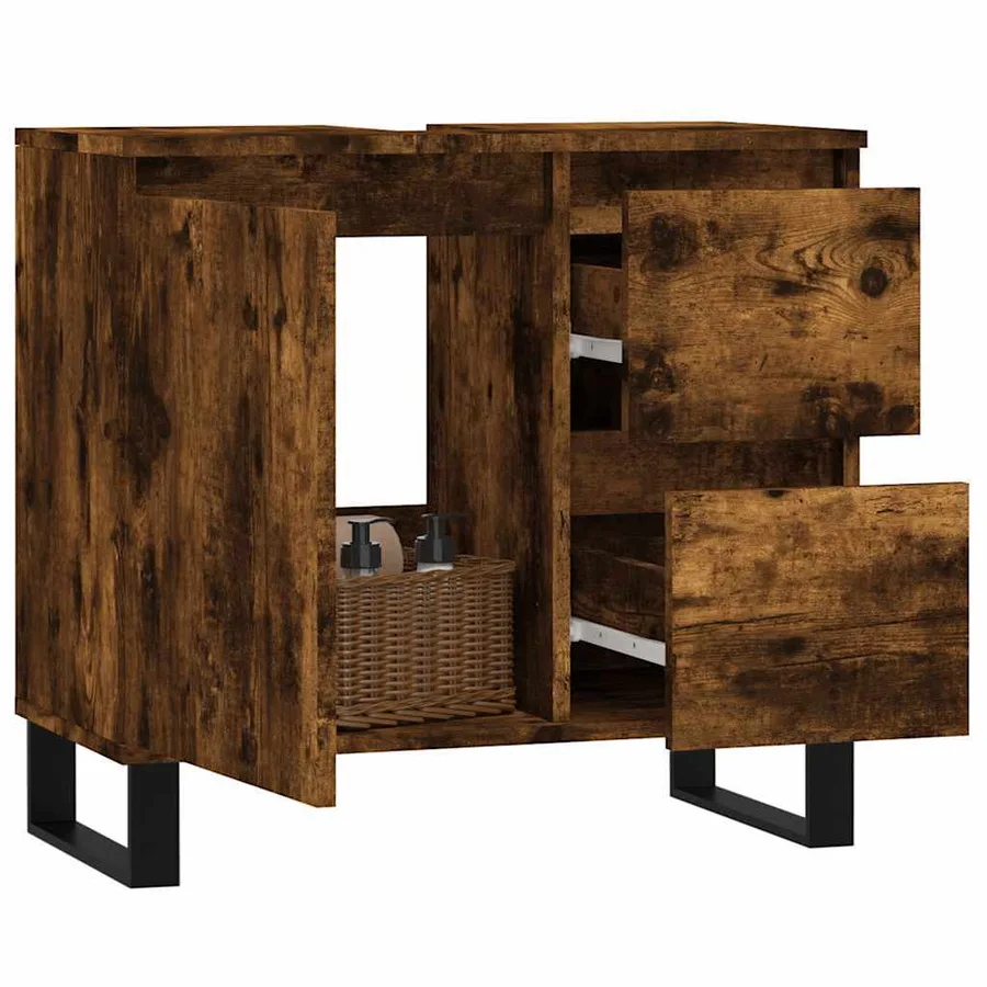 Armoire de bain chêne fumé 65x33x60 cm bois d'ingénierie - 3