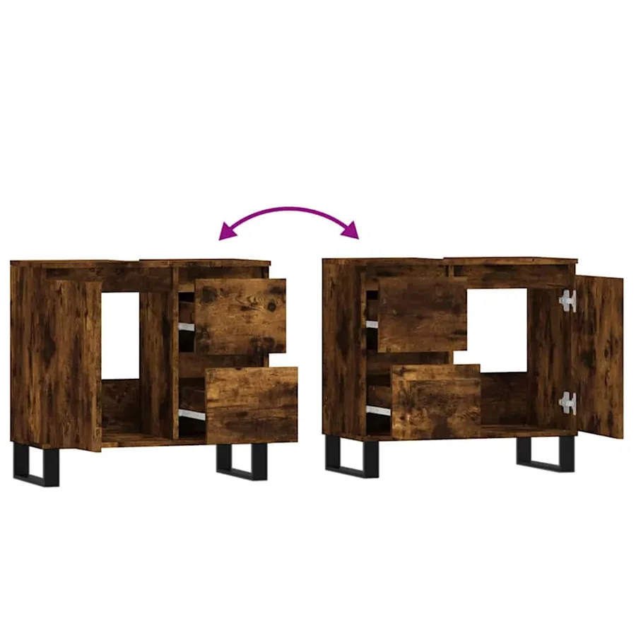 Armoire de bain chêne fumé 65x33x60 cm bois d'ingénierie - 9