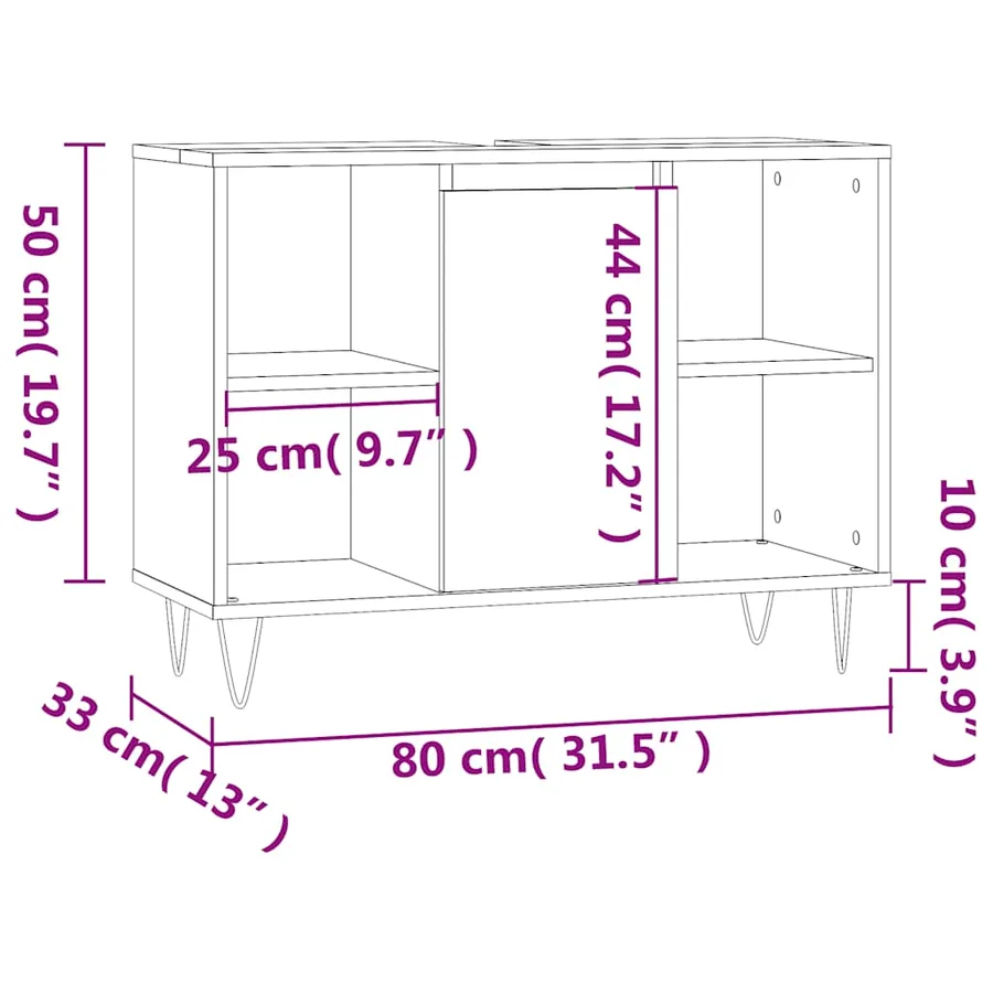 Armoire de salle de bain noir 80x33x60 cm bois d'ingénierie - 13