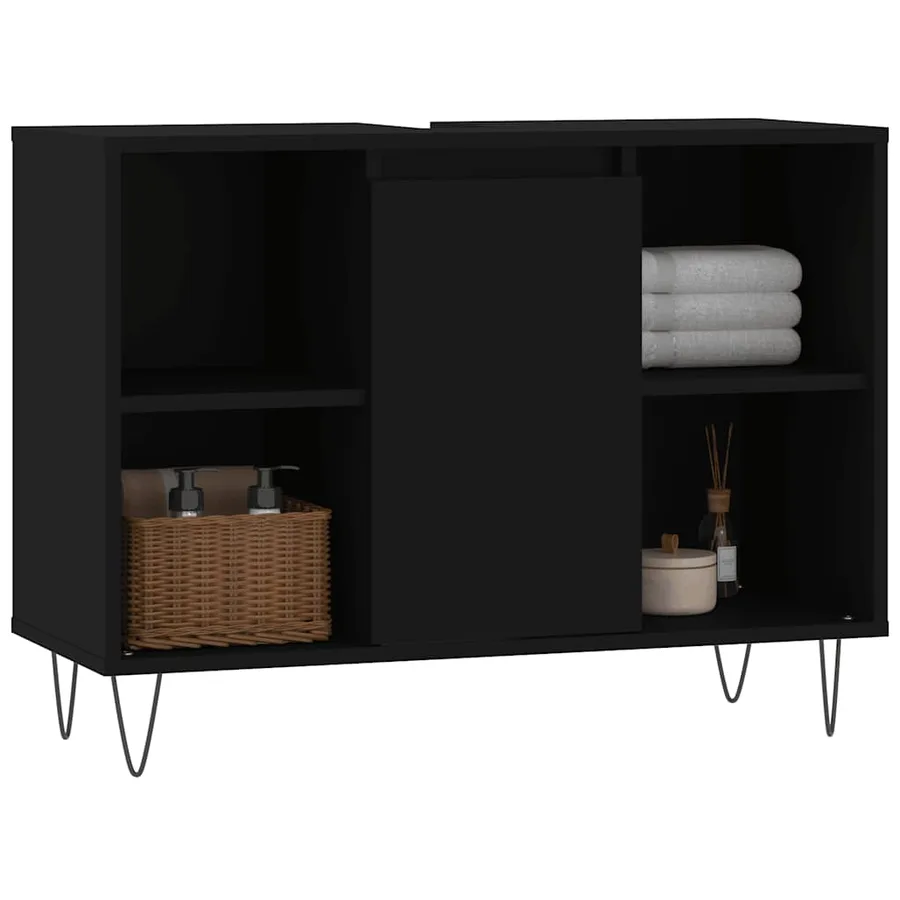 Armoire de salle de bain noir 80x33x60 cm bois d'ingénierie - 3