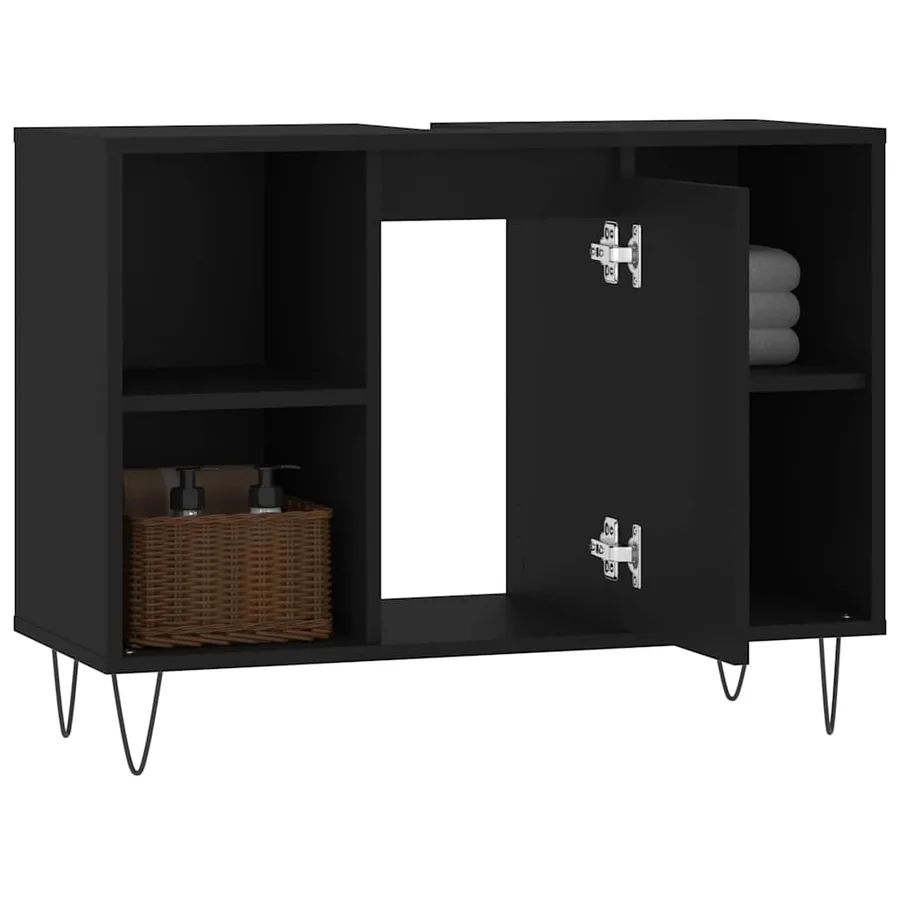 Armoire de salle de bain noir 80x33x60 cm bois d'ingénierie - 4