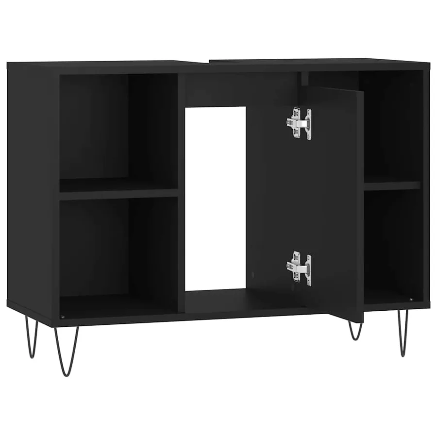 Armoire de salle de bain noir 80x33x60 cm bois d'ingénierie - 6