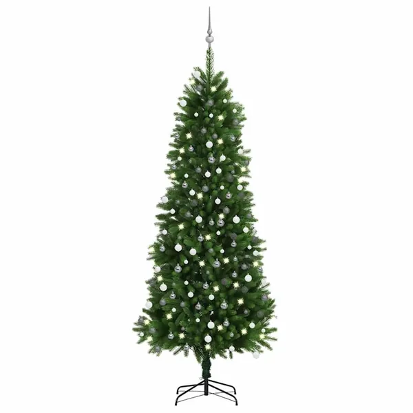 Arbre de Noël artificiel pré-éclairé et boules 240 cm vert