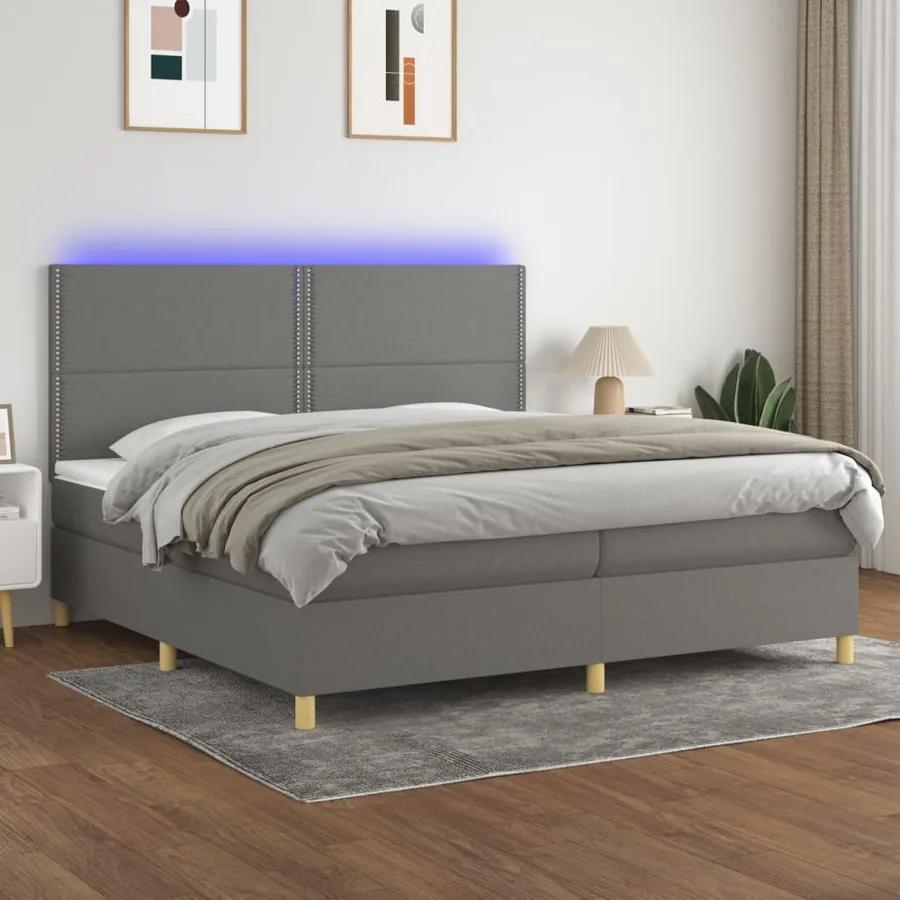 Sommier à lattes de lit et matelas et LED Gris foncé 200x200 cm