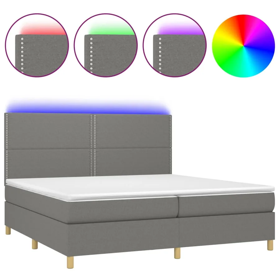 Sommier à lattes de lit et matelas et LED Gris foncé 200x200 cm - 2
