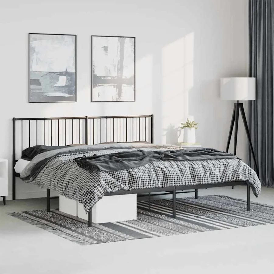 Cadre de lit métal sans matelas avec tête de lit noir 183x213cm