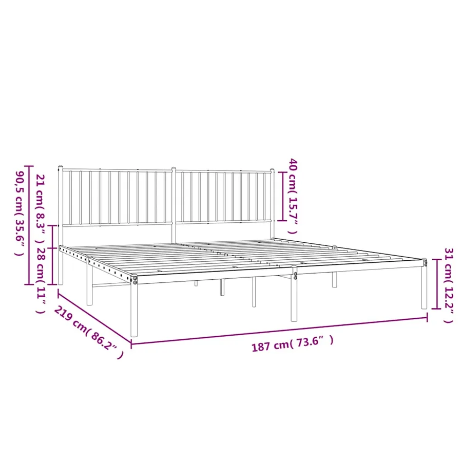 Cadre de lit métal sans matelas avec tête de lit noir 183x213cm - 10
