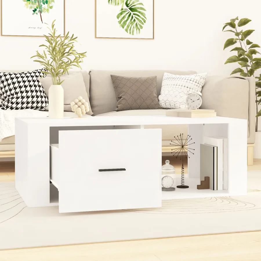 Table basse Blanc 100x50,5x35 cm Bois d'ingénierie - 3