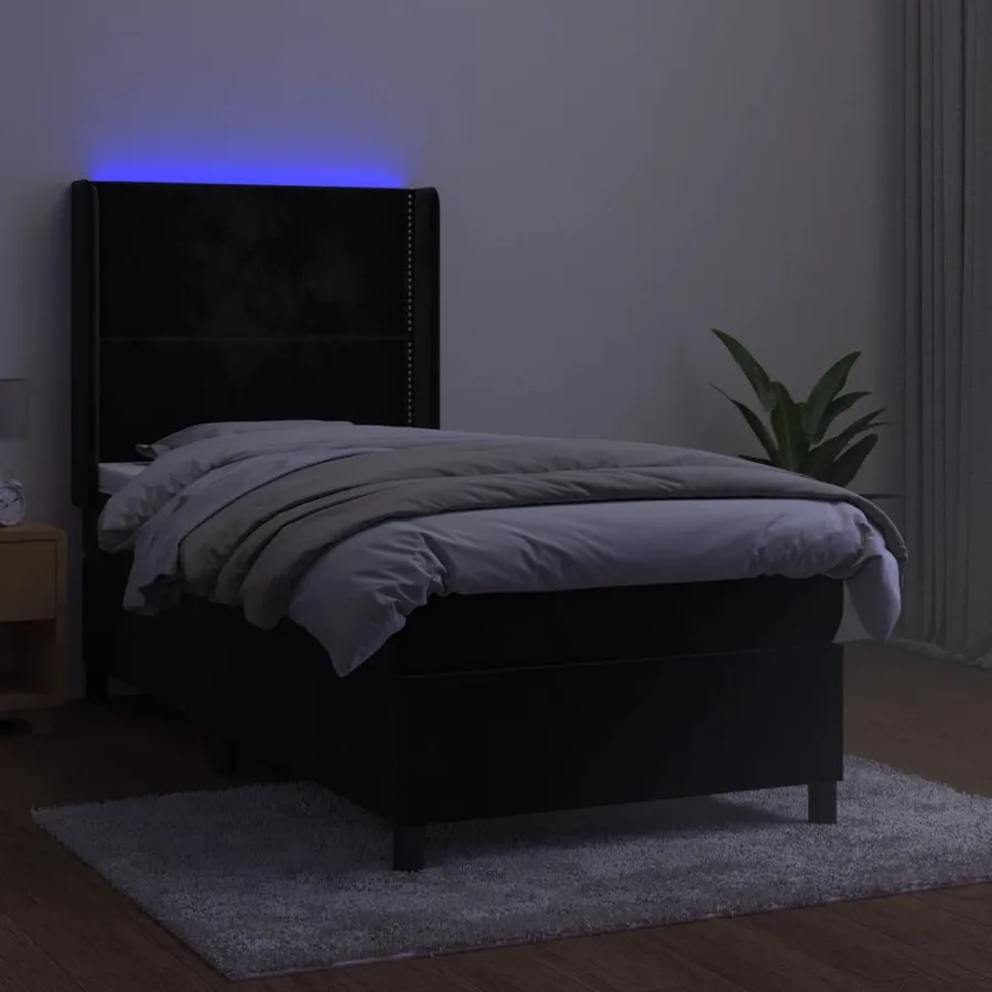 Sommier à lattes de lit matelas et LED Noir 80x200cm Velours - 3