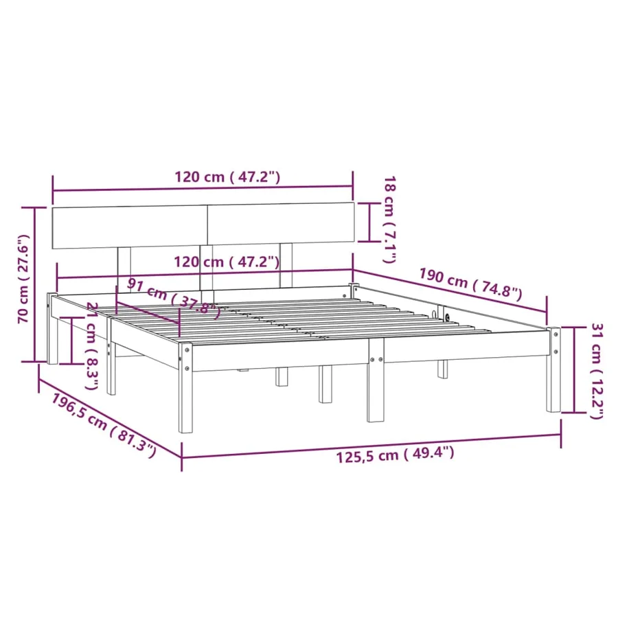 Cadre de lit sans matelas bois massif - 9