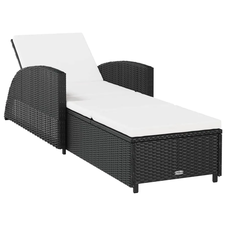Chaise longue avec coussin blanc crème Résine tressée Noir - 2