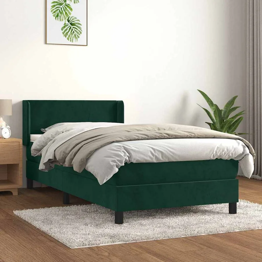 Sommier à lattes de lit avec matelas Vert foncé 100x200 cm