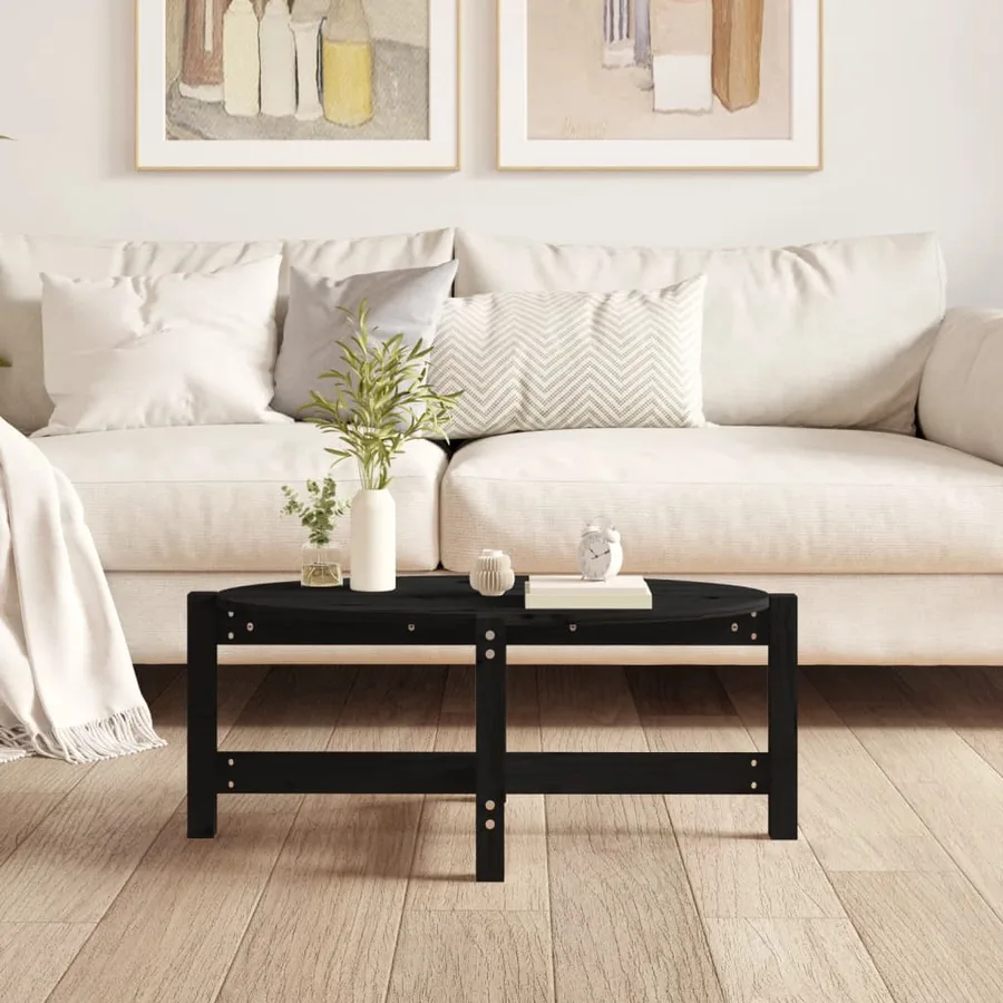 Table basse Noir 87x48x35 cm Bois massif de pin - 3