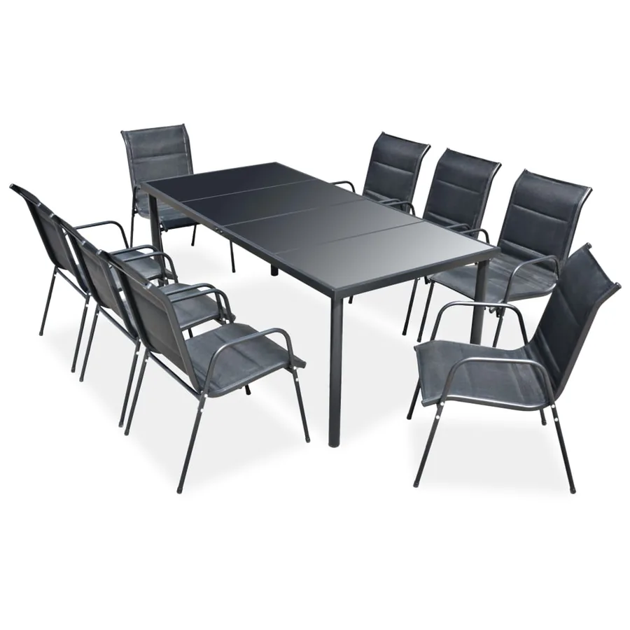 Ensemble à manger d'extérieur 9 pcs Acier Noir