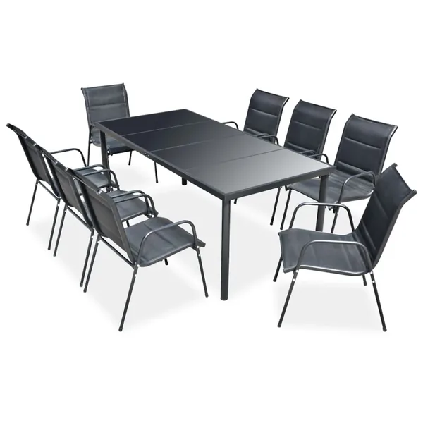 Ensemble à manger d'extérieur 9 pcs Acier Noir