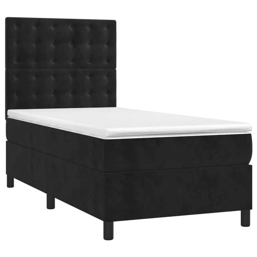 Sommier à lattes de lit matelas et LED Noir 90x200 cm Velours - 3