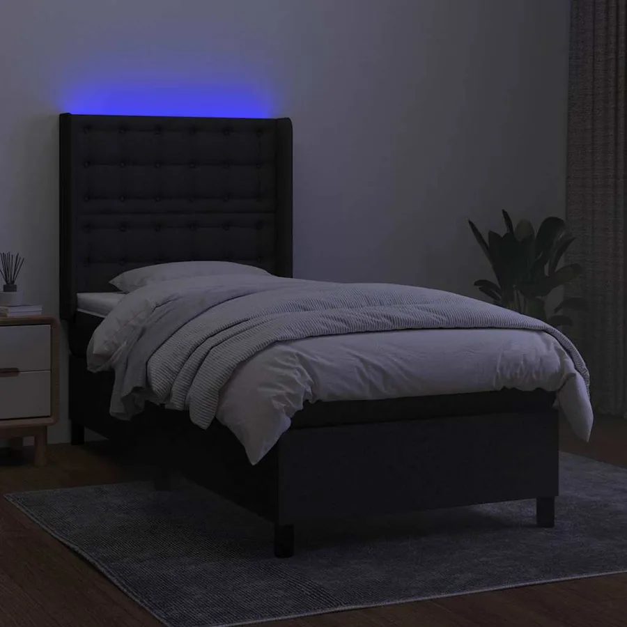 Sommier à lattes de lit matelas et LED Noir 100x200 cm Tissu - 3
